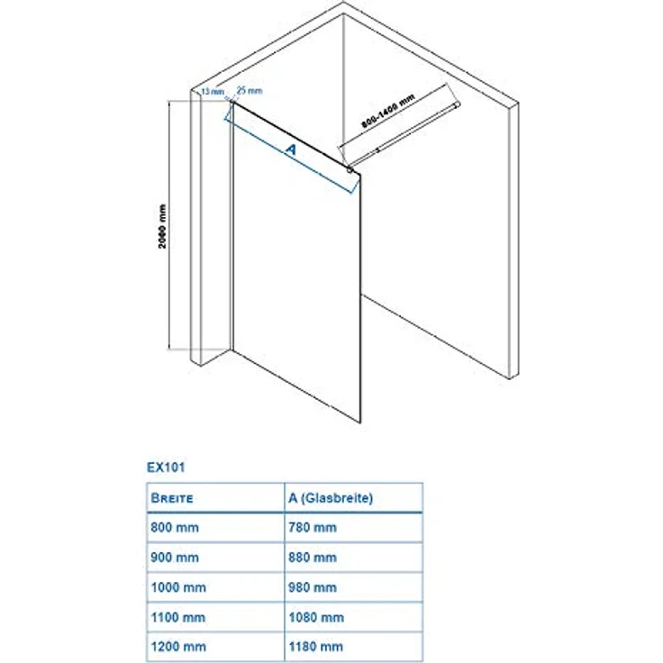 NEXTREND Walk-In Duschabtrennung EX101, 10 mm Echtglas Klarglas mit Nano-Beschichtung, Wandprofil Chrom, breite wählbar, 1200 mm – Bild 5