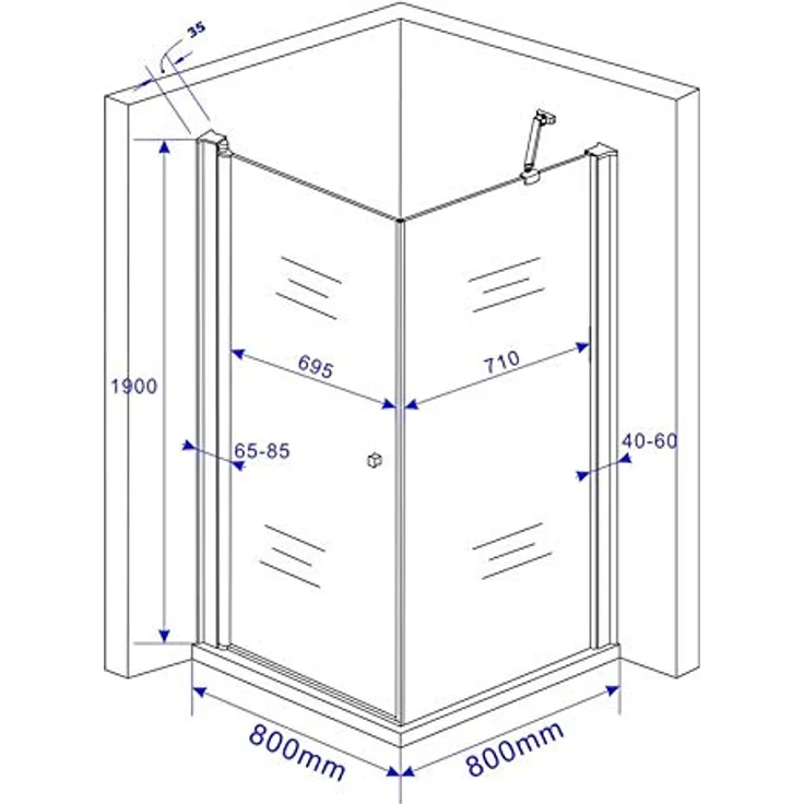 Glasdeals Duschkabine DETO-FIX 80 x 80 x 190 cm, 6 mm Sicherheitsglas ESG, leicht zu reinigende Oberflächen, vollständiger Verschluss der Verschraubung, ohne Duschtasse – Bild 5