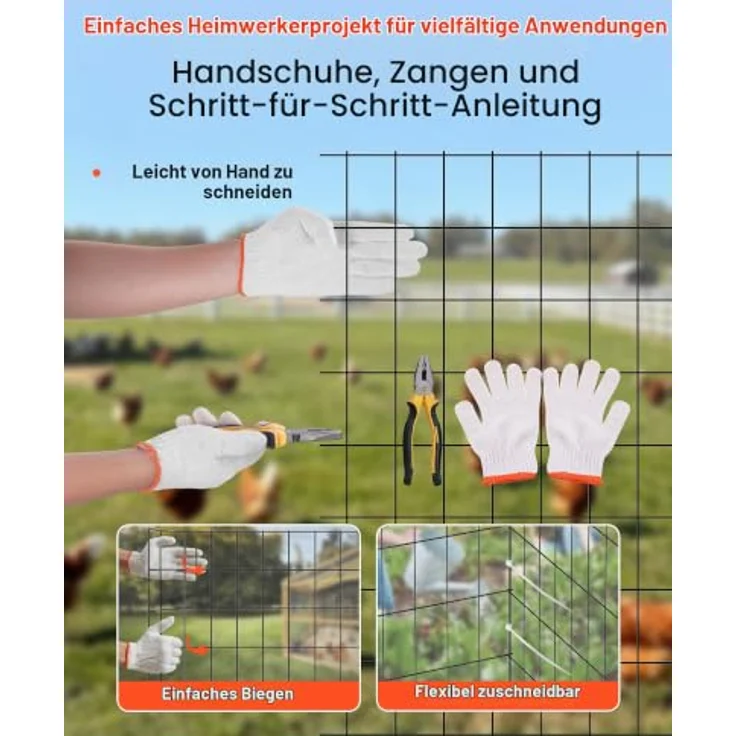 VEVOR Gartenzaun, 61 cm x 7,62 m, verzinkter Drahtzaun mit schwarzer PVC-Beschichtung, Maschenweite 5,08 x 7,62 cm für Hühner & Kaninchen – Bild 6