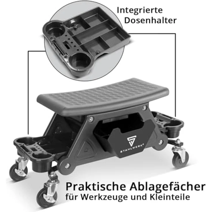 Stahlwerk WRS-185 Werkstatthocker, Rollhocker mit 185 kg Tragkraft und geräumiger Schublade, schwarz – Bild 3