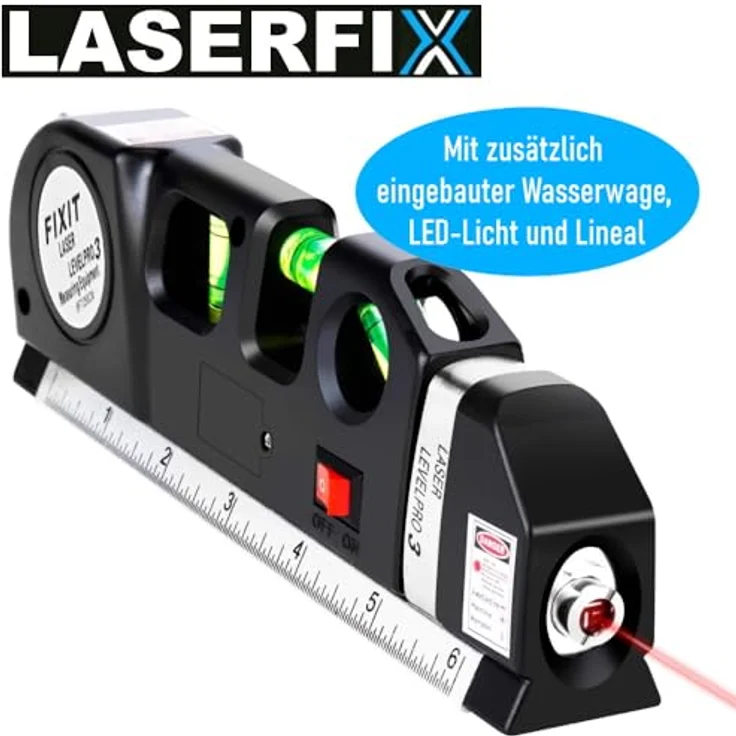 MAVURA LASERFIX Laserwasserwaage 4-in-1 Lasermessgerät, Kreuzlinienlaser Entfernungsmesser Maßband - Multifunktionales Werkzeug aus hochwertigem ABS-Kunststoff, rot - Preisvergleich – Bild 4