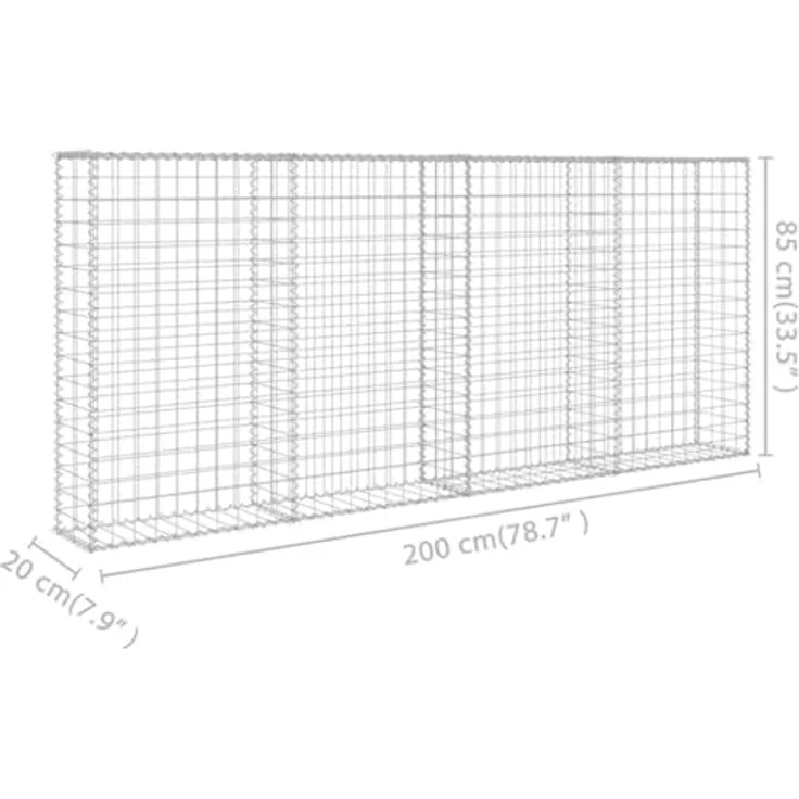 vidaXL Gabionenwand mit Abdeckung Verzinkter Stahl 200×20×85 cm – Bild 7