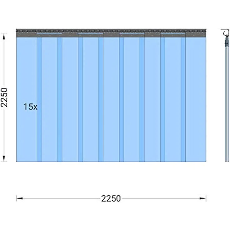 Zettl GmbH PVC Streifenvorhang Lamellen 2x200mm Höhe 2,25m x Breite 2,25m, transparent, fertig vormontiert, verzinkt, Stallvorhang, PVC Lamellenvorhang – Bild 2