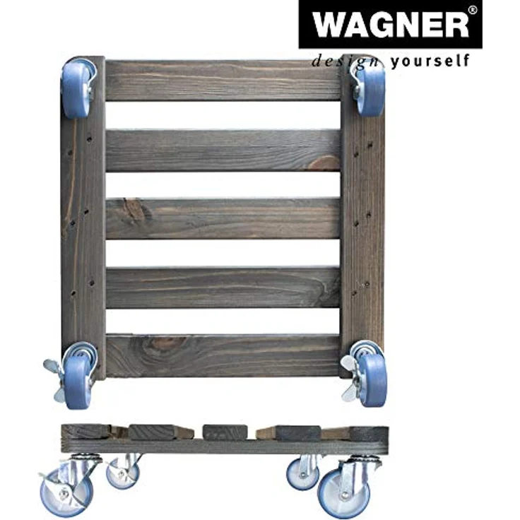 WAGNER Pflanzenroller Vintage 40 x 40 cm I Pflanzenroller & Blumenroller für Außenbereich + Innenbereich I Kübelroller aus Holz mit 2 Feststellern I Tragkraft 200 kg I Made in Germany ? 20709001 – Bild 6