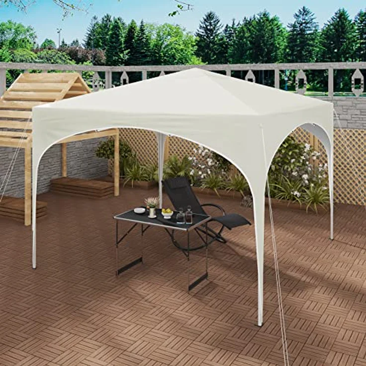 WOLTU Pavillon Pop-Up wasserdichter Faltpavillon Sonnenschutz Event Gazebo Gartenpavillon auf Terrasse Camping Festival mit Halbmonddach Pagodenzelt des Halbkreises aus Oxford Metallrahmen 3x3 Beige – Bild 2