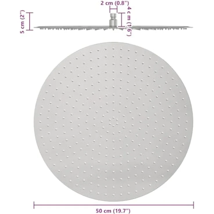 vidaXL Regenduschkopf Regenbrause Edelstahl 304 50 cm Rund - Robust & langlebig, entspannendes Duscherlebnis, Anti-Kalk-Düsen – Bild 3