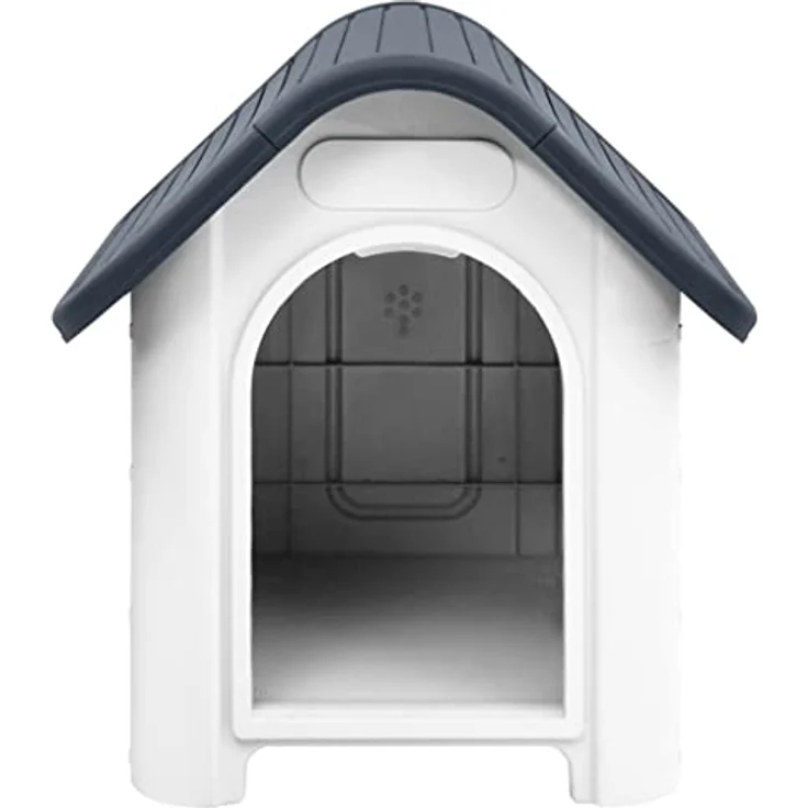vidaXL Hundehütte Grau 59x75x66cm Polypropylen Hundehaus Hundehöhle Hundebett mit belüftetem Dach und erhöhtem Boden – Bild 2