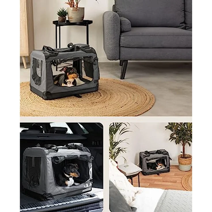 lionto Hundetransportbox Hundetasche Hundebox Faltbare Kleintiertasche, (S) 50x34x36 cm grau - Preisvergleich – Bild 2
