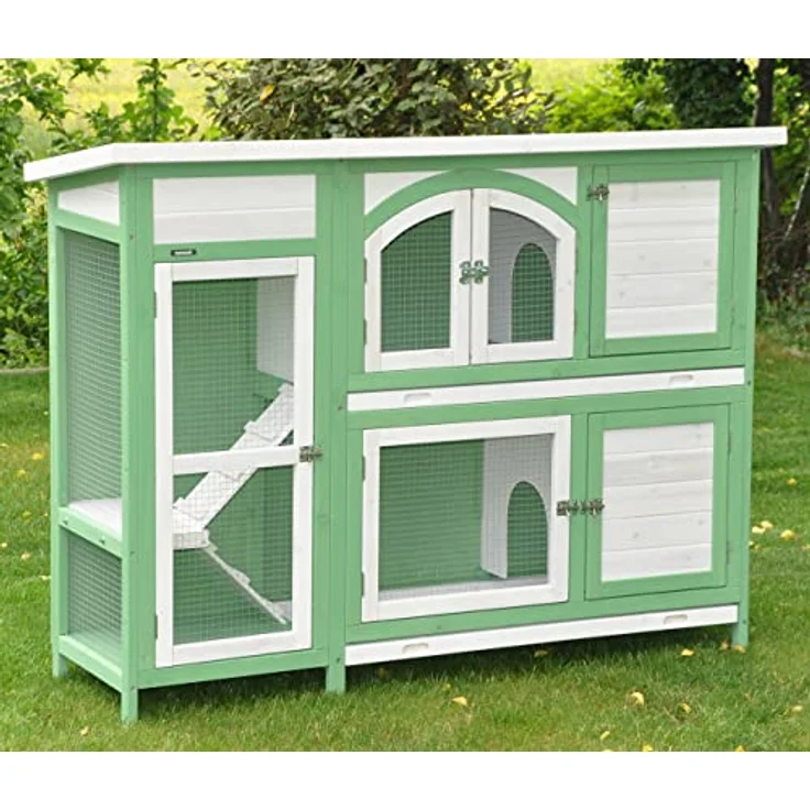 nanook Premium Kaninchenstall Jumbo XXL, besonders großer Hasenstall mit Seitenaufgang, wetterfest in grün-weiß, 145 x 48 x 109 cm – Bild 1