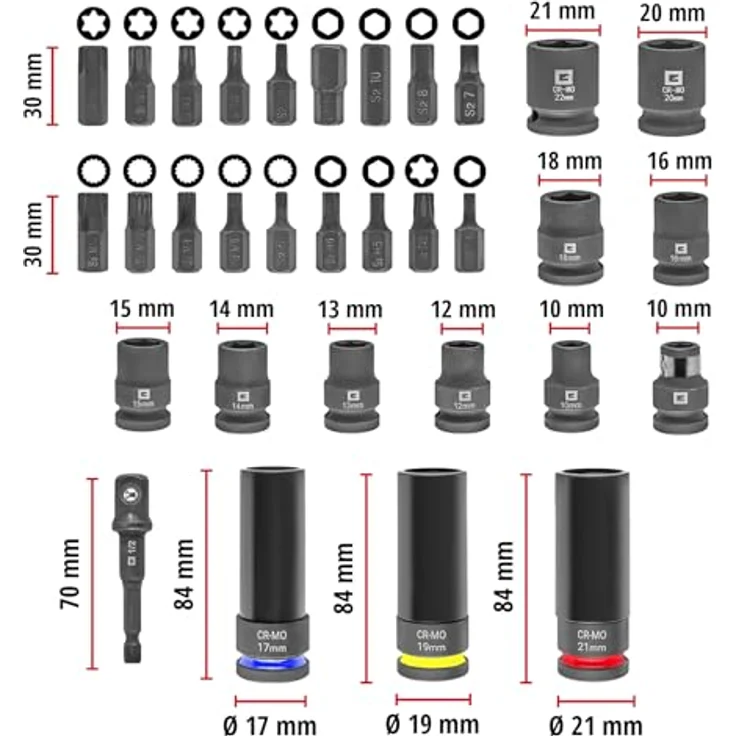 Einhell Impact Stecknuss-Set 32-teilig, schlagfeste Kraftbits und Stecknüsse aus CrMo-Stahl, ideal für KFZ-Bereich – Bild 9