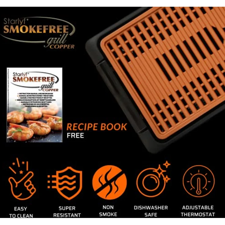 Rauchfreier elektrischer Tischgrill BEST DIRECT Starlyf Smokefree COPPER, Geeignet für Innen- und Aussenbereich, Keramik Antihaftbeschichtung, max. 220 °C [1250 Watt] – Bild 3
