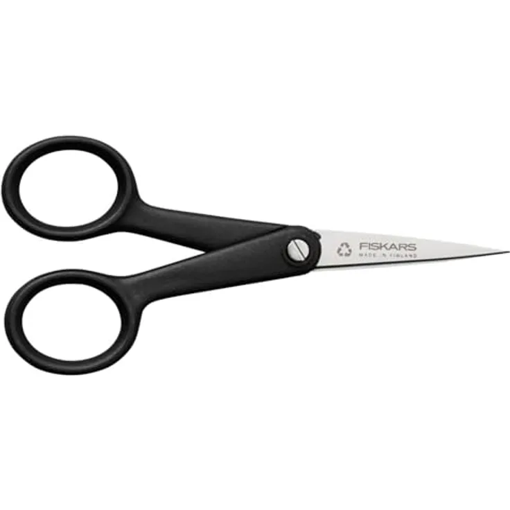 Fiskars ReNew Handarbeitsschere, 12,4 cm, Recycelter Edelstahl/Recycelter Kunststoff, Micro-Tip-Spitzen, Schwarz