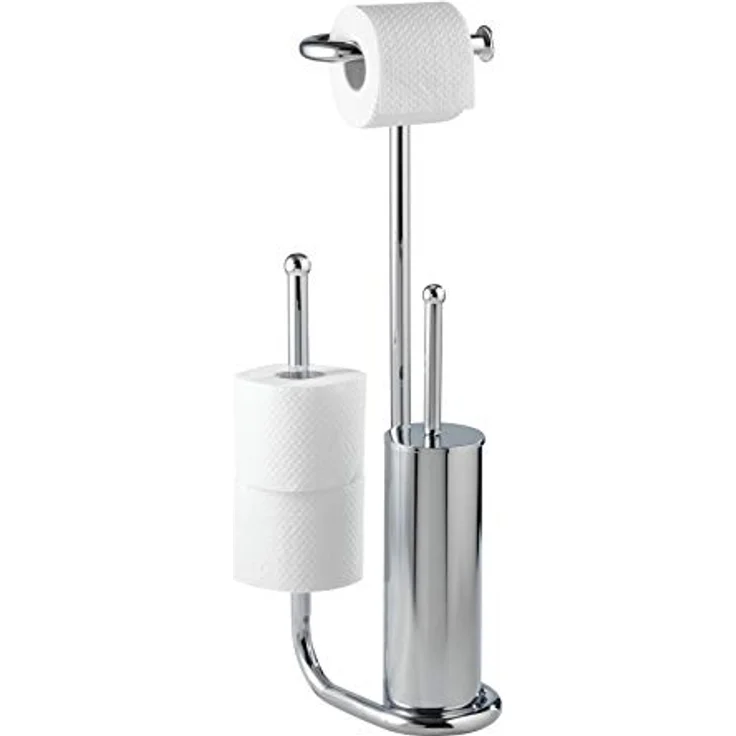 WENKO Stand WC-Garnitur Universalo Chrom, mit integriertem Toilettenpapierhalter und WC-Bürstenhalter, aus verchromtem Stahl, 20 x 62,5 x 23 cm – Bild 1
