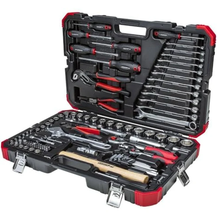 GEDORE red Steckschlüsselsatz R46003100, 100-teilig, Mit Umschaltknarre, Ratsche, Steckschlüssel und Bitsatz, Hammer, Ringmaulschlüssel und Zangen – Bild 2