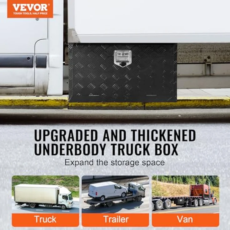 VEVOR Truckbox Werkzeugbox, Unterboden-Anhängerbox 760 x 355 x 405 mm, abschließbar, Aluminiumlegierung, 30 kg belastbar, Schwarz – Bild 2
