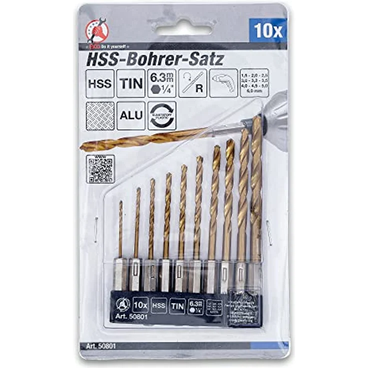 BGS Do it yourself HSS-Bohrer-Satz 10-tlg. titan-nitriert, 1,5 - 6 mm, Sechskant-Aufnahme, Hochgeschwindigkeitsstahl – Bild 1
