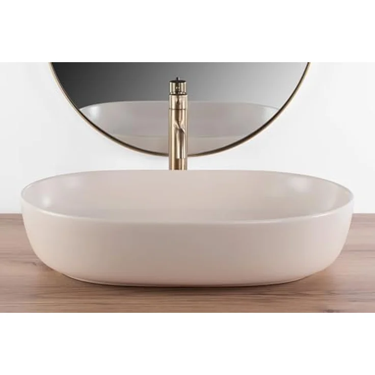 Rea Aufsatzwaschbecken CLEO 61 BEIGE MATT, Handwaschbecken aus hochwertiger Keramik 41,5 x 60,5 x 14 cm (Beige) – Bild 4