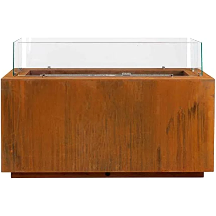 Intergrill Gasfeuerstelle Fire Pit | 125 x 50 x 81,5 cm | Feuerschale für Garten mit Lavasteinen und Glas | Cortenstahl Rostoptik – Bild 2