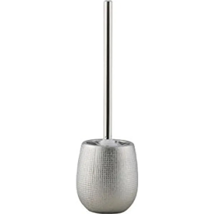 axentia WC Garnitur Chicago aus Steingut silber verchromt - Toilettenbürste mit Halter stehend - Chrom Bürstengarnitur ohne Bohren - WC Bürste und Behälter