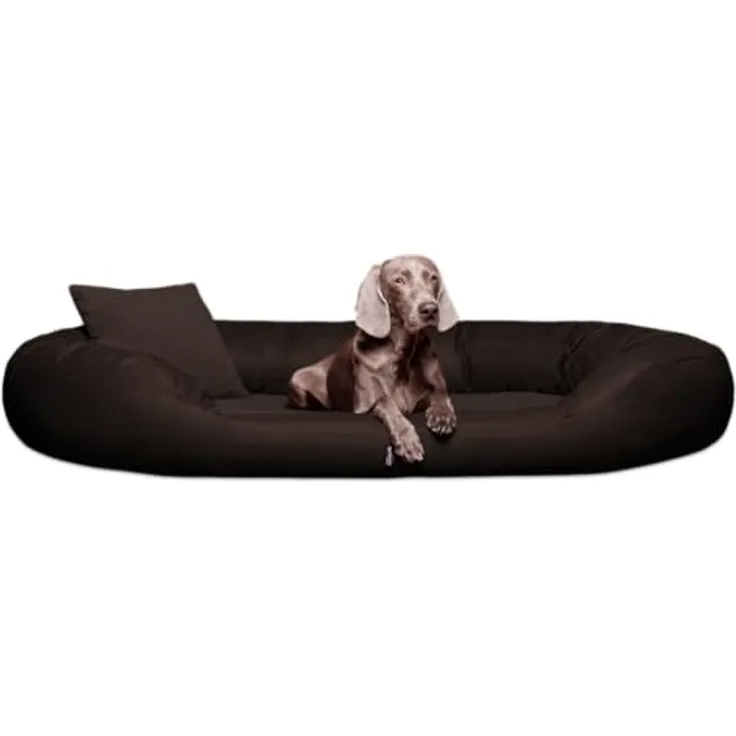 tierlando® Orthopädisches Hundebett Sammy | Kunstleder-Velours-Mix | Dicke Umrandung | Visco-Matratze | Braun Gr. XXL 140 cm