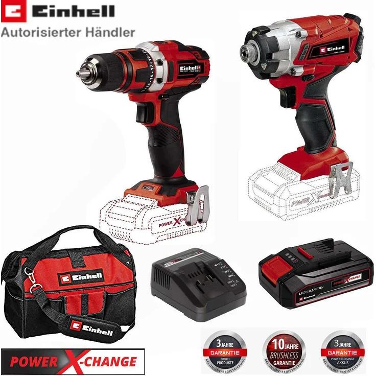 Einhell Akku-Bohrschrauber TE-CD 18/40 Li-2 Gänge 40 Nm, Schlagschrauber TE-CI 18/1 Li-18V, 2.5 Ah Ladegerät, inkl. Tasche