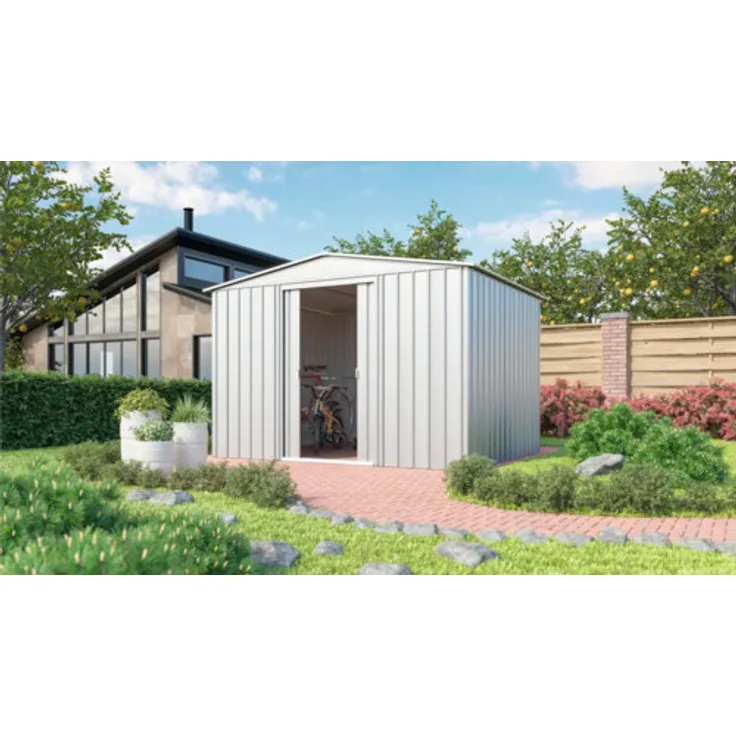 Globel Gerätehaus 10x8 Satteldach, Metall Gartenhaus mit 307 x 245 cm Fläche, silber