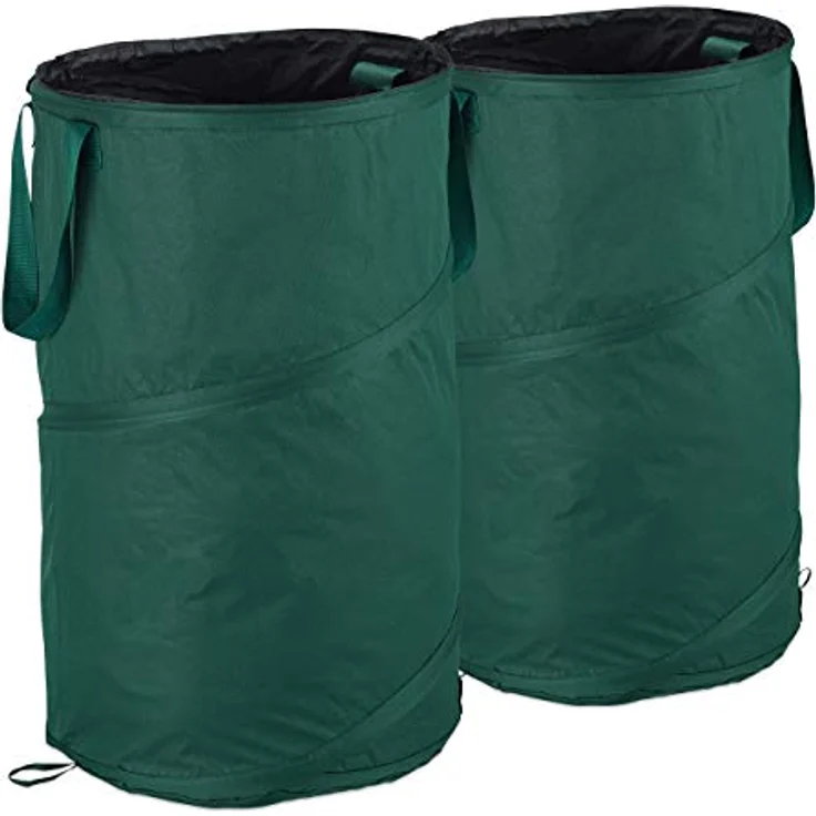 Relaxdays, grün Laubsack selbstaufstellend, 2er-Set, Gartenabfallsack Pop-Up, 120 L, Gartensack selbststehend, 44 cm – Bild 2