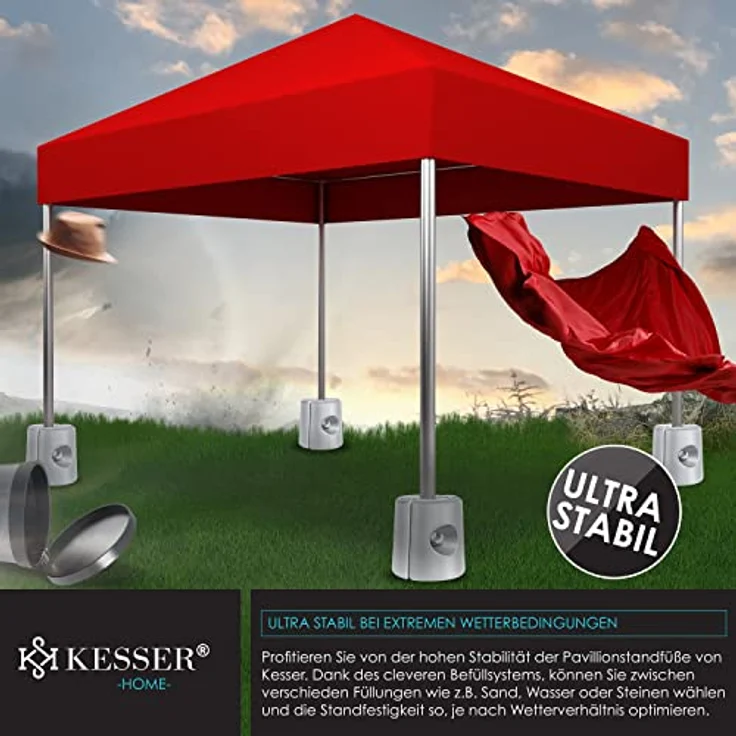 KESSER Pavillonstandfüße 4er Set Pavillon Standfuß mit Wasser-Sand befüllbar 22 x 22 x 25cm HDPE Gewichte zur Stabilisation für Pavillons Gartenzelte Festzelte Standsicherung Stabil Hellgrau – Bild 4