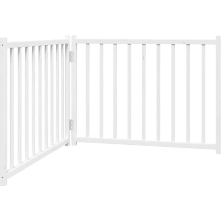 vidaXL Hundetor 3-TLG., Hundegitter Faltbar Pflegeleicht, Schutzgitter für Wohnzimmer Küche Treppe, Haustiertor Türschutzgitter, Weiß Massivholz Tanne – Bild 1