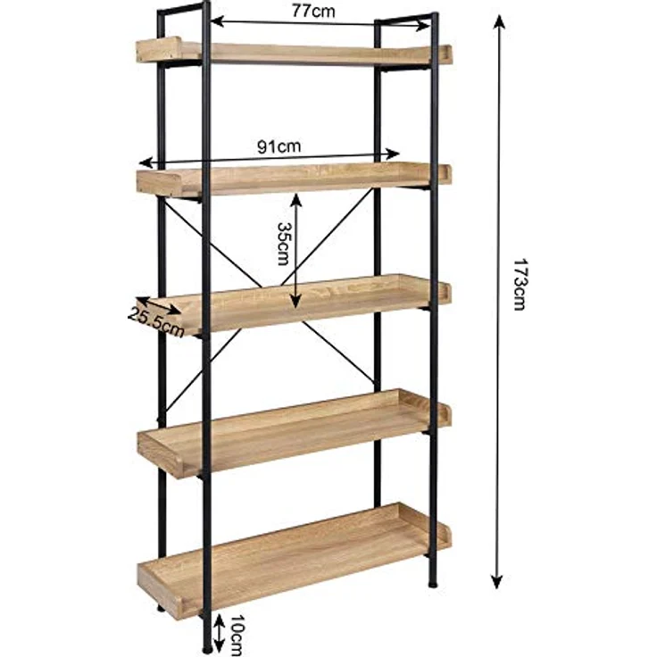 Standregal mit 5 Ablagen 91x25,5x173cm Eiche Hell – Bild 4
