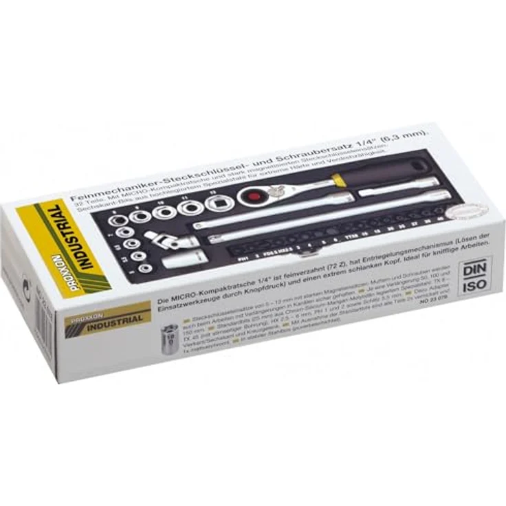 PROXXON INDUSTRIAL Bohrer- und Bitset 23078, 32-teilig mit 1/4" MICRO-Kompaktratsche und starkem Magneteinsatz, im stabilen Stahlkasten – Bild 7