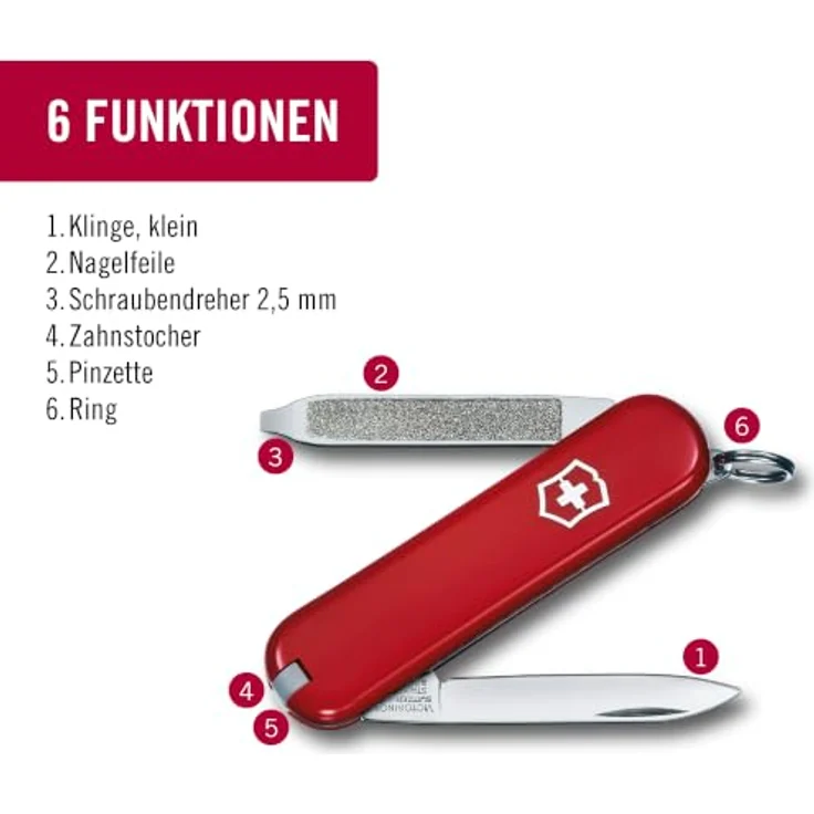 Victorinox Escort 0.6123, Schweizer Taschenmesser mit 6 Funktionen, Rot – Bild 5