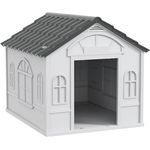 PawHut Hundehütte, Hundehaus mit Satteldach, wetterfest für mittelgroße Hunde unter 20 kg, Outdoor, 65 x 75,7 x 63 cm, Grau