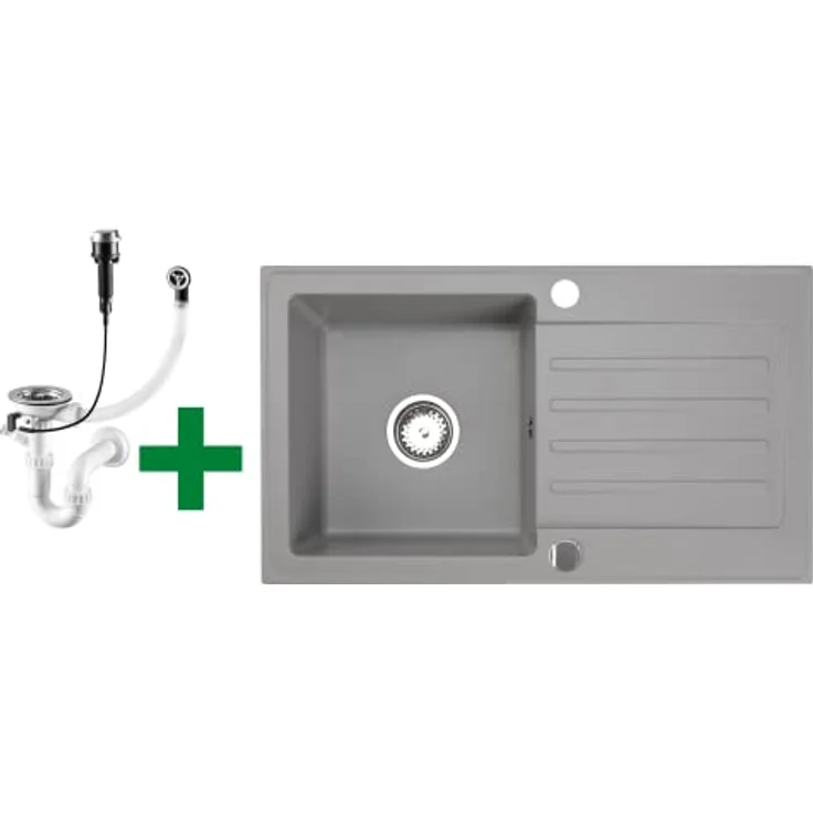 Faizee Möbel Granitspüle 76x44 Küchenspüle Eckig Spülbecken f. Unterschränke ab 45 cm inkl.Siphon Set (Grau, Armatur Klein Chrom) – Bild 5