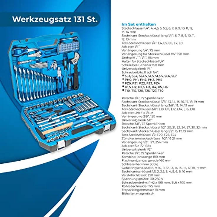 Högert Werkzeugbox Allround Werkzeugkoffer- Set 131-teilig HT1R439 – Bild 2