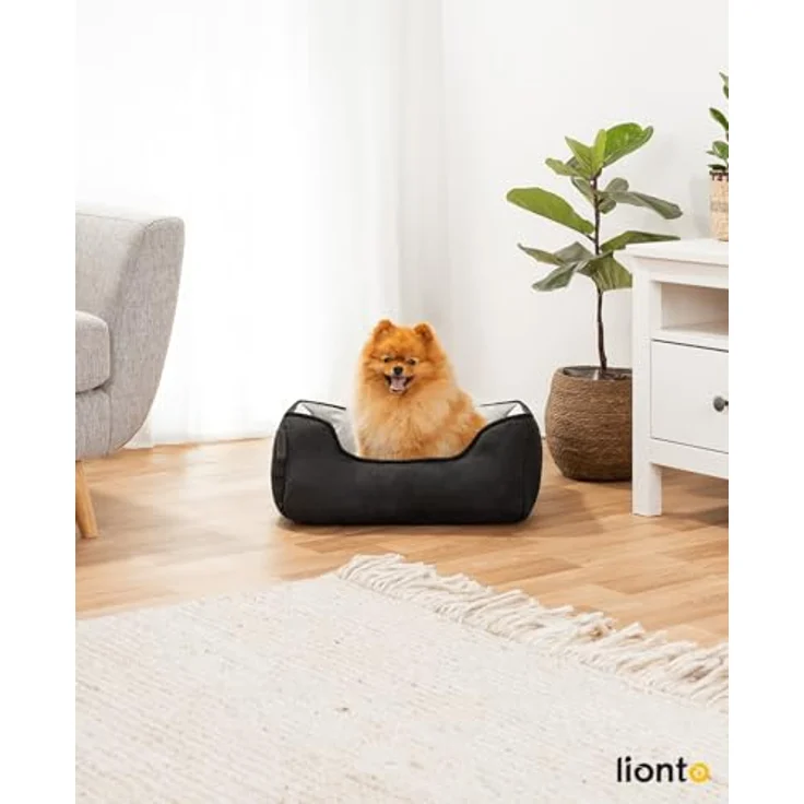 lionto Tierkissen 2-in-1 Hundebett in Wildlederoptik, mit Wendekissen, schwarz/grau, 60 cm x 50 cm – Bild 2