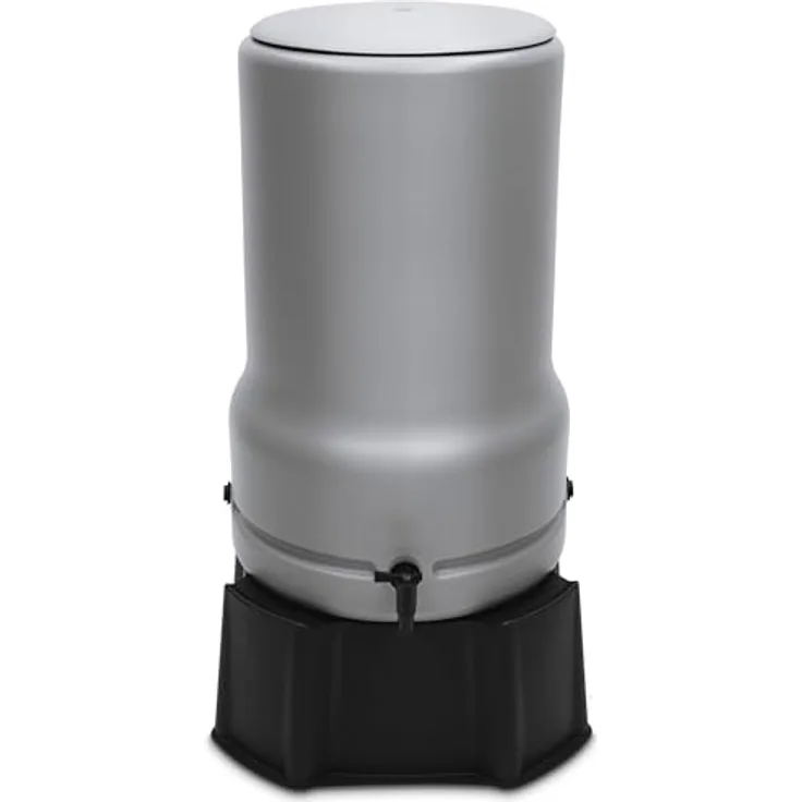 YourCasa Regentonne 110L [RainBell] mit Standfuss, Deckel & Wasserhahn - Regenfass Frostsicher aus Kunststoff - Grau, 110L