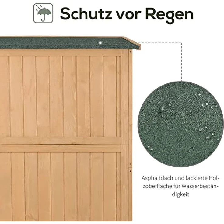 Outsunny Gartenschrank Holz Geräteschuppen Gerätehaus Geräteschrank Pultdach Garten Natur 127,5x50x164cm – Bild 5