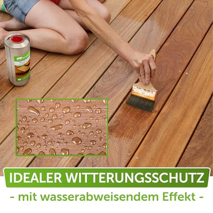 Nordicare Holzöl Außenbereich [5L] für Lärche, Eiche, Teak und Akazienholz, farbloses Holzschutzöl mit UV-Schutz und Pflegewirkung für Gartenmöbel und Holzoberflächen – Bild 3