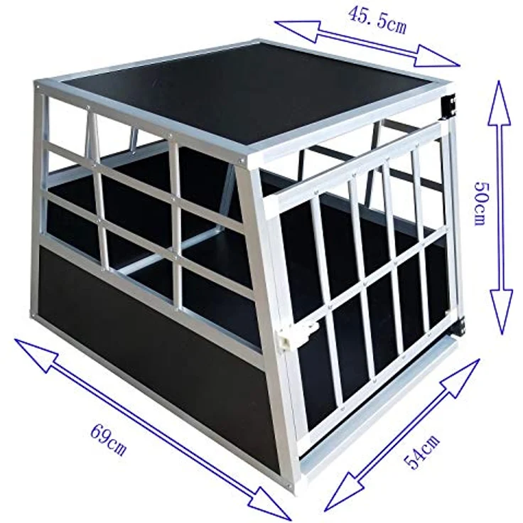 metra-direkt Hunde-Transportbox Hundetransportbox S fürs Auto, Robustes Design, Einfacher Sicherheitsverschluss, Aluminium und MDF Holzplatten, Größe S, 69 x 54 x 50 cm, Silber – Bild 2