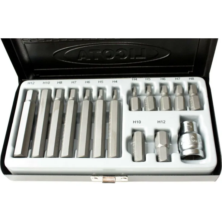 Boni-Shop Bit-Set, S2 Stahl, 3/8 Zoll, 10mm HEX, Größen H4-H12, 30mm und 75mm Länge, mit Bit-Halter und Metallkassette