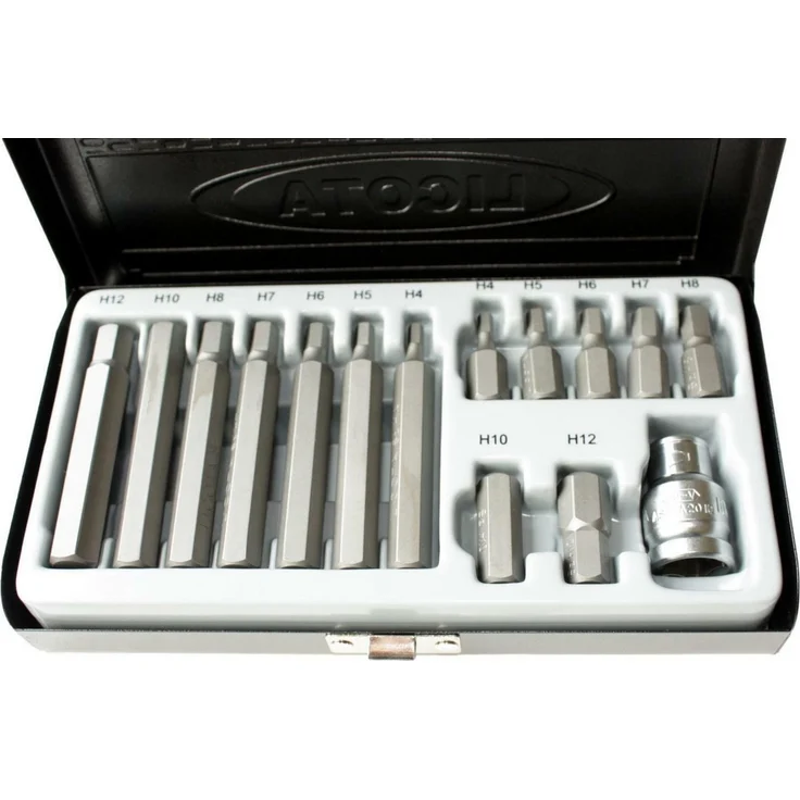 Boni-Shop Bit-Set, S2 Stahl, 3/8 Zoll, 10mm HEX, Größen H4-H12, 30mm und 75mm Länge, mit Bit-Halter und Metallkassette