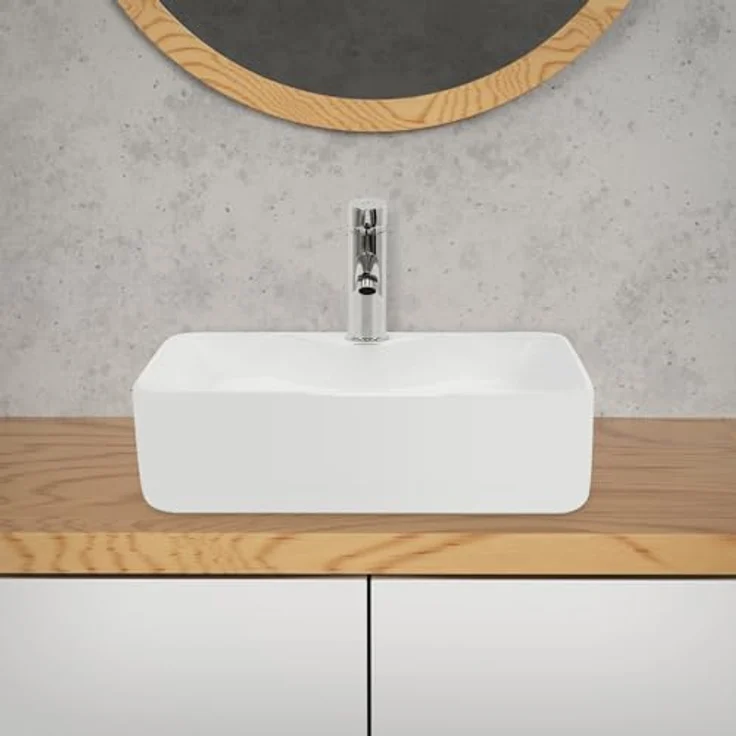 ecd germany Waschbecken Quadratischform ohne Überlauf 480x380x140 mm Weiß aus Keramik – Bild 5