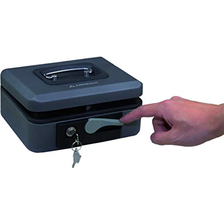 ARREGUI Popup C9726 Geldkassette aus Stahl | Geldbox | 20 cm breit | Abschließbare Kasse mit Geldeinsatz | Kleine Geldkassette mit Schlüssel und Münzeinsatz / Geldeinsatz | Geldkasse | grau – Bild 5