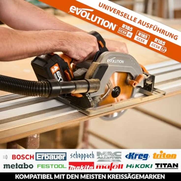 Evolution ST1400-G2 Führungsschiene Kreissägen Universal, 1,4m mit selbstausrichtenden Verbindungsschienen und Endanschlag-Zubehör für Makita, Metabo, Bosch, Festool – Bild 3