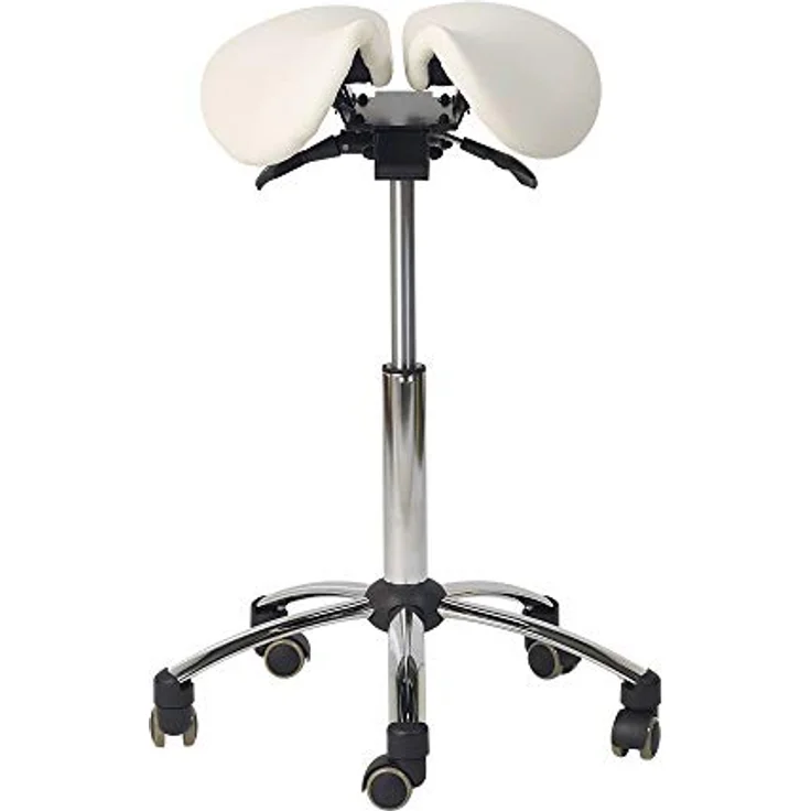 Teqler Sattelhocker weiß, 2-fach verstellbar mit stufenloser Höhenverstellung von 58-80 cm und federnd gelagerter Sattelfläche – Bild 4
