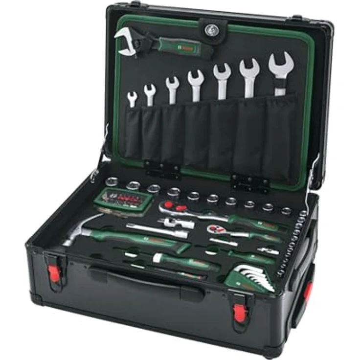 BOSCH Rollwerkzeugkoffer-Set, 119-teilig mit hochwertigen Werkzeugen und praktischem Teleskopgriff – Bild 1