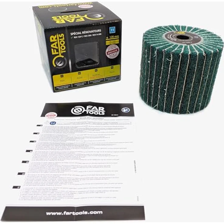Fartools Schleifbürste aus Kunstfaser und Schleiflamellen, Ø 120 mm, Körnung A240/A120 für Holz und Metall, kompatibel mit REX120C/REX200/REX-H-200 – Bild 2