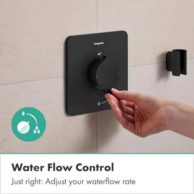 hansgrohe Ecostat Comfort Q Duschthermostat Unterputz, mit Sicherheitssperre (SafetyStop) bei 40° C, Mischbatterie für 1 Verbraucher, Mattschwarz, 33712670 – Bild 3