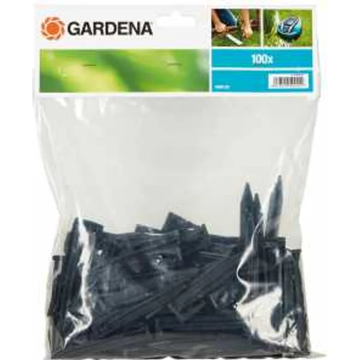 GARDENA Haken: Mähroboter-Zubehör, Set aus 100 Haken zur Befestigung von Begrenzungs- und Suchkabel, Haken fungieren als Kabel-Halter, einfache Befestigung, für Artikel 4071 und 4072 (4090-20)